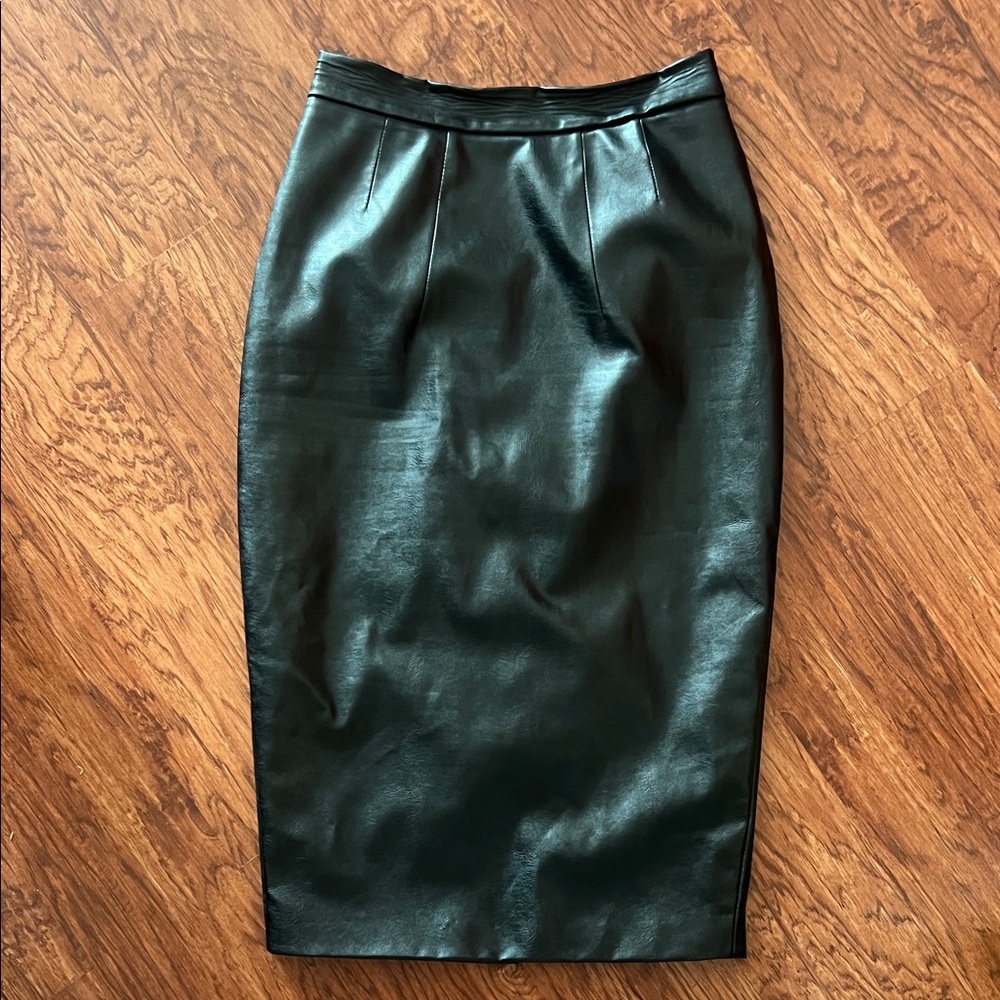 Vixen by Micheline Pitt Faux Leather Pencil Skirt Black small